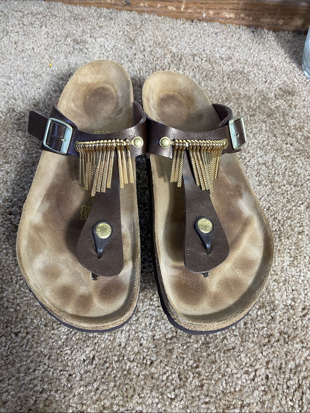 Birkenstock Women’s Gizeh Fringe Gold Graceful Toffee Sandals Size 41 - Picture 6 of 12